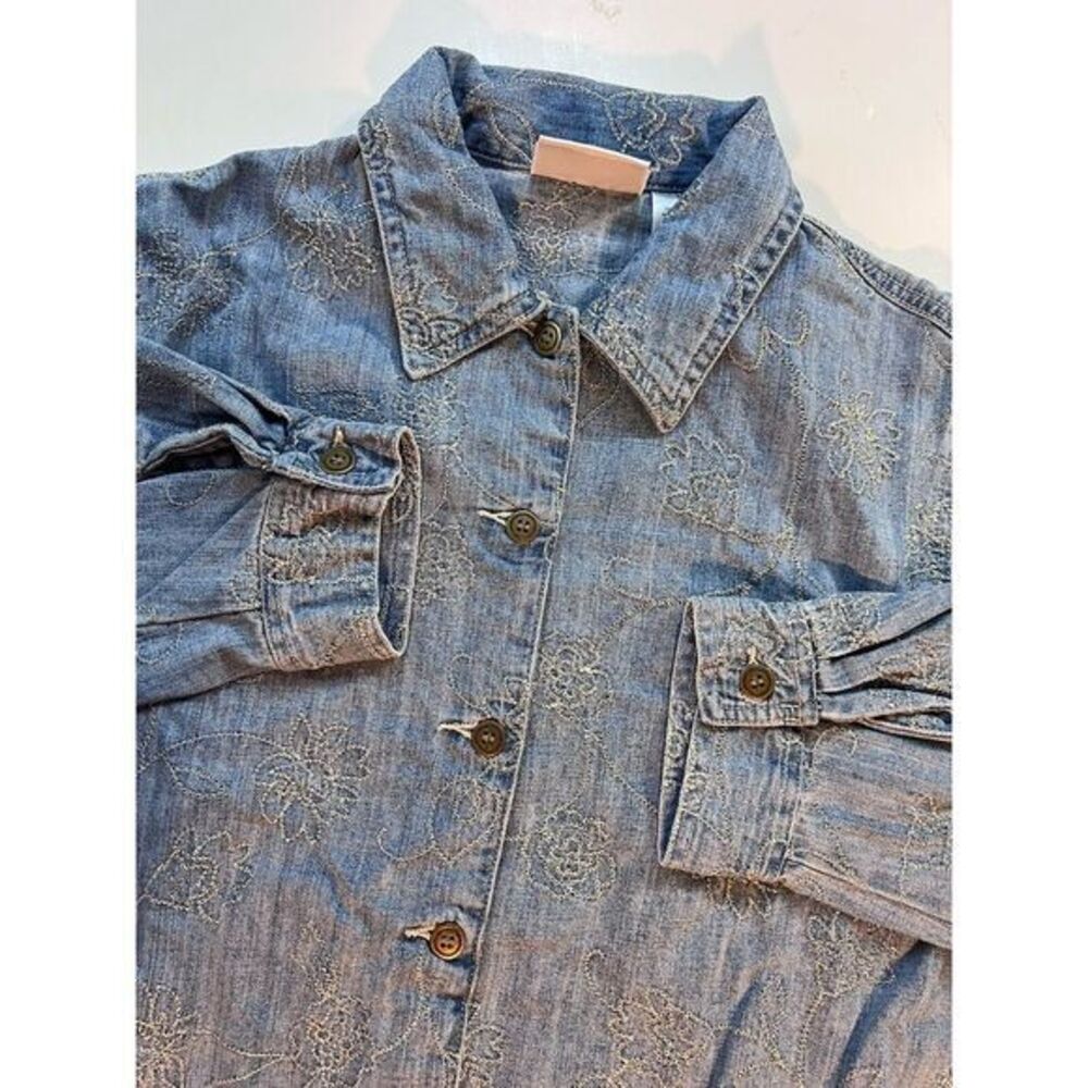Alfred Dunner Jacket Womens 16 Flower Embroidered Denim‎